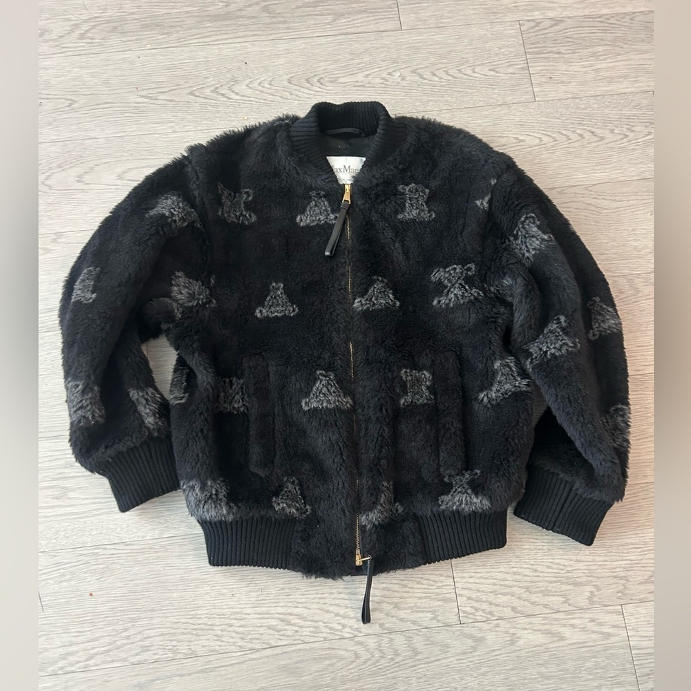 Max Mara Sax Teddy Alpaca Blend Bomber Jacket Size 6 $2965